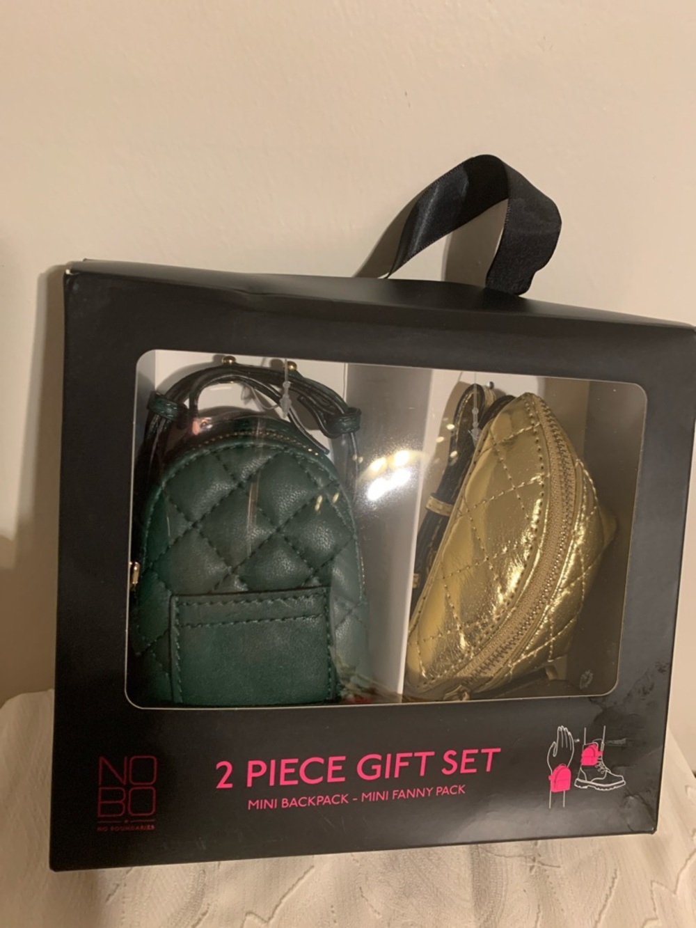 NOBO Green Quilted Mini Backpack & Gold Quilted Fanny Pack Set